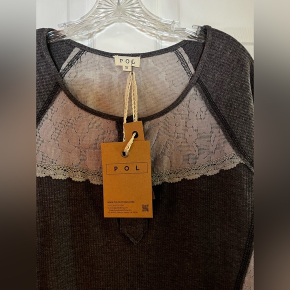 POL-Women’s LS NWT Charcoal and Light Gray Lace Top Size S - Picture 4 of 10